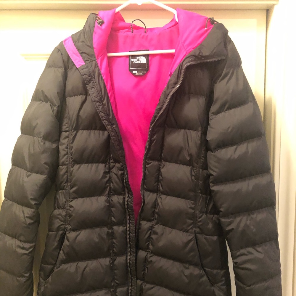 North face Gray Parka with Hot Pink Interior
